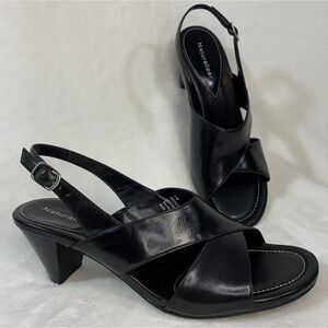 Naturalizer Serenity Black Sling Back Leather Open Toe Heels  EUC Size 7 Width C
